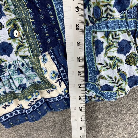 Cato Shirt Women L Large Blue Floral Button Up Collared 3/4 Sleeve Rayon Casual - Picture 8 of 9